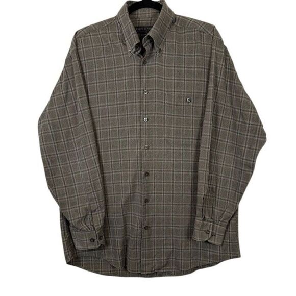 Scott Barber Brushed Cotton Button Shirt Gray Black Windowpane Plaid Size Large - Picture 1 of 9